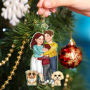 Gift For Couples, Parents, Pet Lovers - Couple And Kids Or Pets Arm In Arm Hugging - Personalized Cutout Acrylic Ornament