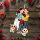 Gift For Couples, Parents, Pet Lovers - Couple And Kids Or Pets Arm In Arm Hugging - Personalized Cutout Acrylic Ornament