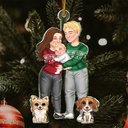 Gift For Couples, Parents, Pet Lovers - Couple And Kids Or Pets Arm In Arm Hugging - Personalized Cutout Acrylic Ornament