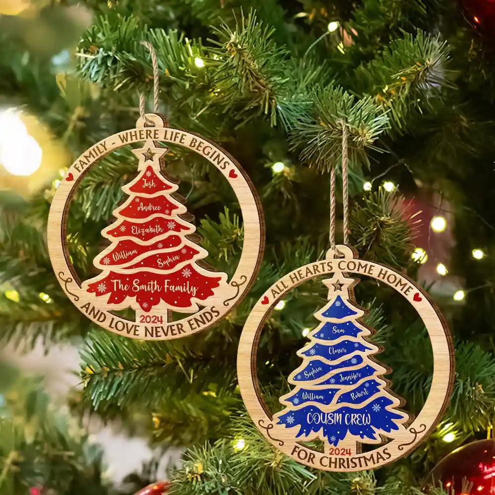 Family - Christmas Tree Family Where Life Begins And Love Never Ends - Personalized Custom Shaped Wooden Ornament