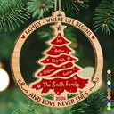 Family - Christmas Tree Family Where Life Begins And Love Never Ends - Personalized Custom Shaped Wooden Ornament