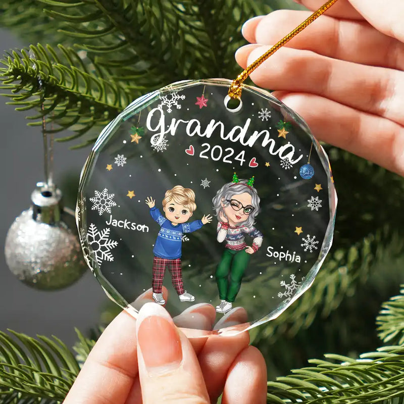 Gift For Mother,Gift For Women,Christmas,Happy,Gift For Grandma,Gift For Yourself - Nana Grandma Mom Christmas - Personalized Circle Glass Ornament