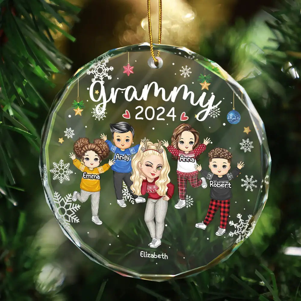Gift For Mother,Gift For Women,Christmas,Happy,Gift For Grandma,Gift For Yourself - Nana Grandma Mom Christmas - Personalized Circle Glass Ornament