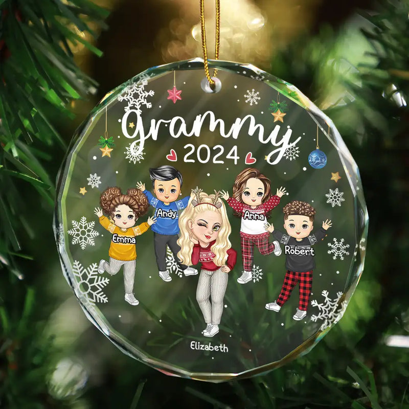 Gift For Mother,Gift For Women,Christmas,Happy,Gift For Grandma,Gift For Yourself - Nana Grandma Mom Christmas - Personalized Circle Glass Ornament