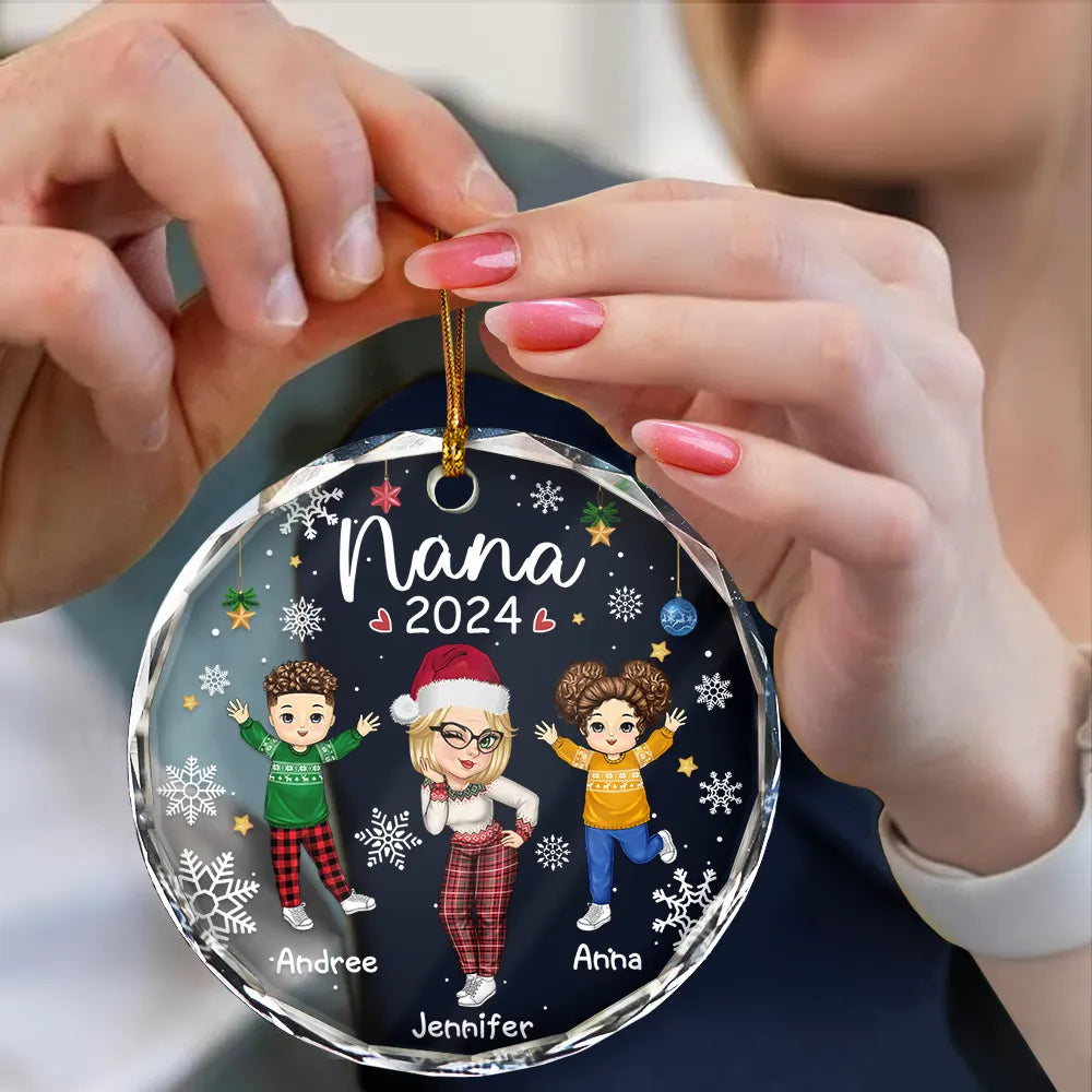 Gift For Mother,Gift For Women,Christmas,Happy,Gift For Grandma,Gift For Yourself - Nana Grandma Mom Christmas - Personalized Circle Glass Ornament
