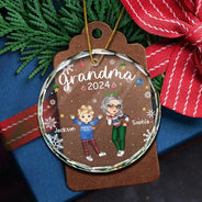 Gift For Mother,Gift For Women,Christmas,Happy,Gift For Grandma,Gift For Yourself - Nana Grandma Mom Christmas - Personalized Circle Glass Ornament