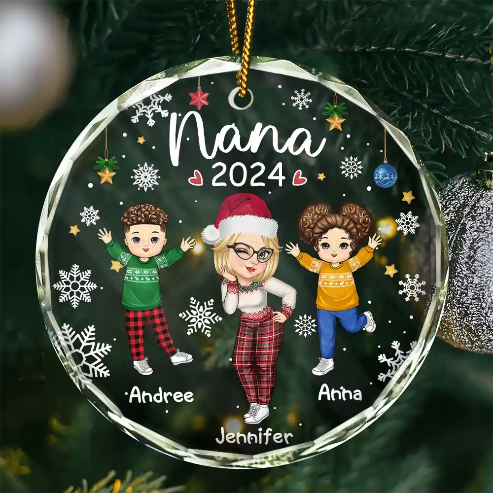 Gift For Mother,Gift For Women,Christmas,Happy,Gift For Grandma,Gift For Yourself - Nana Grandma Mom Christmas - Personalized Circle Glass Ornament