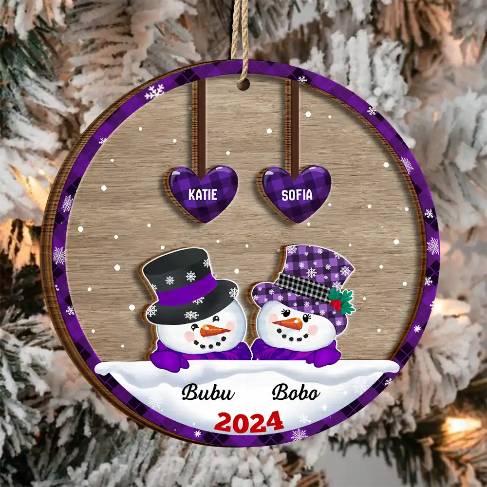 Family, Gift For Grandparents, Gift For Grandma, Gift For Grandpa - Papa Nana Snowman Christmas Grandparents - Personalized 2-Layered Wooden Ornament