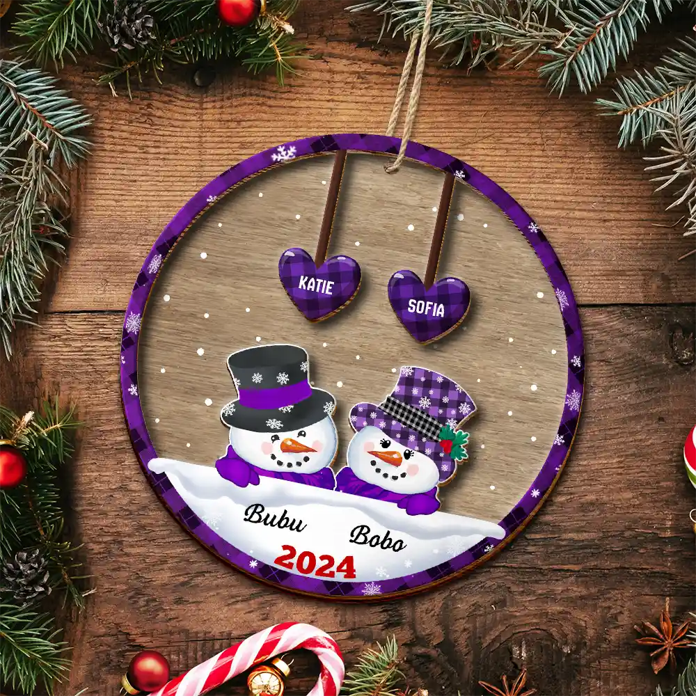 Family, Gift For Grandparents, Gift For Grandma, Gift For Grandpa - Papa Nana Snowman Christmas Grandparents - Personalized 2-Layered Wooden Ornament