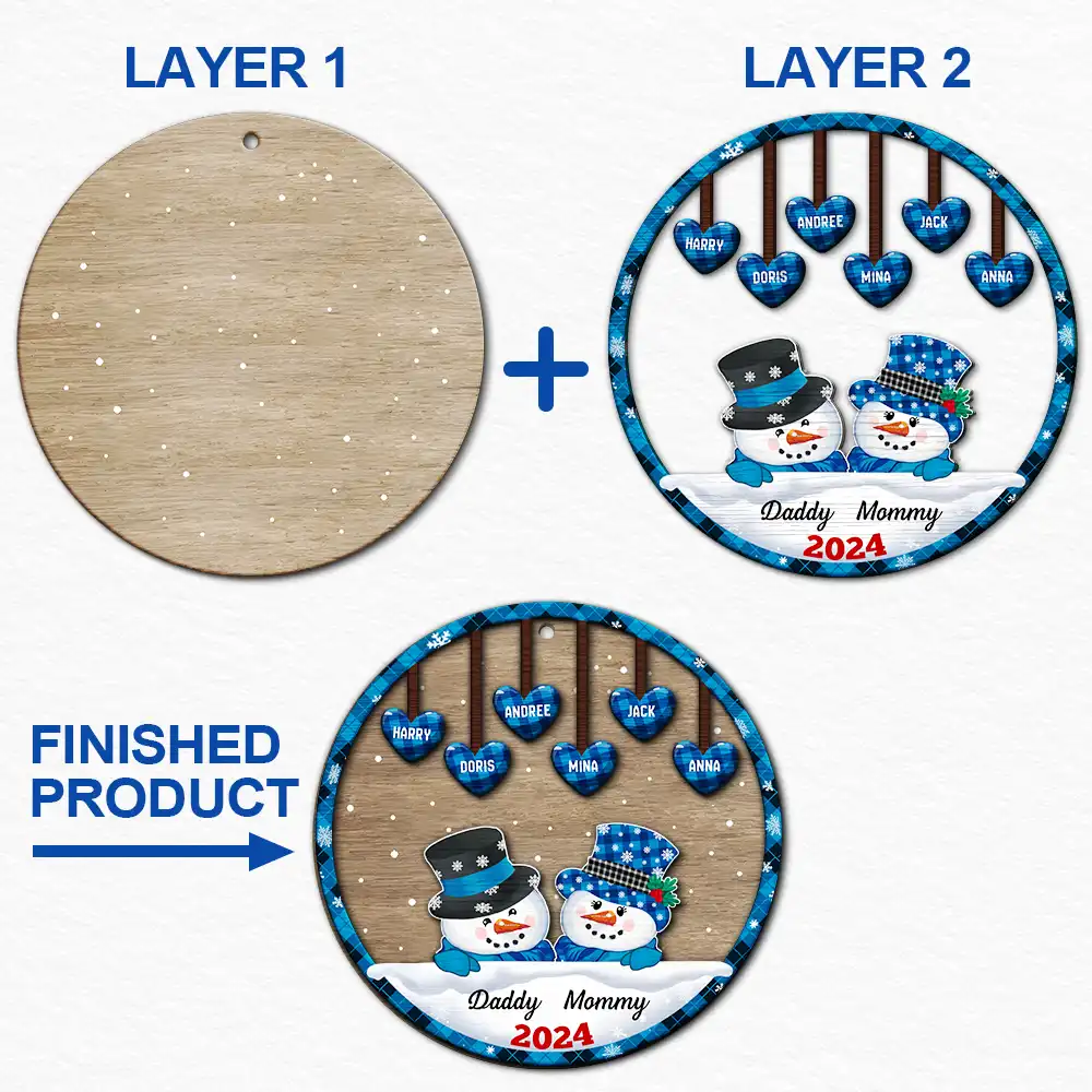 Family, Gift For Grandparents, Gift For Grandma, Gift For Grandpa - Papa Nana Snowman Christmas Grandparents - Personalized 2-Layered Wooden Ornament