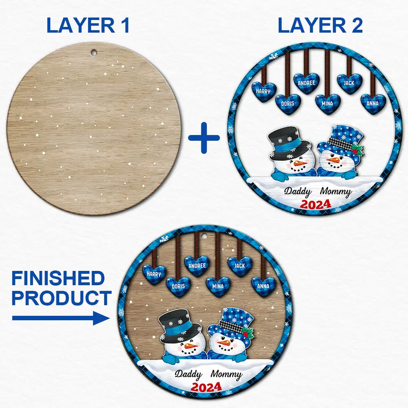 Family, Gift For Grandparents, Gift For Grandma, Gift For Grandpa - Papa Nana Snowman Christmas Grandparents - Personalized 2-Layered Wooden Ornament