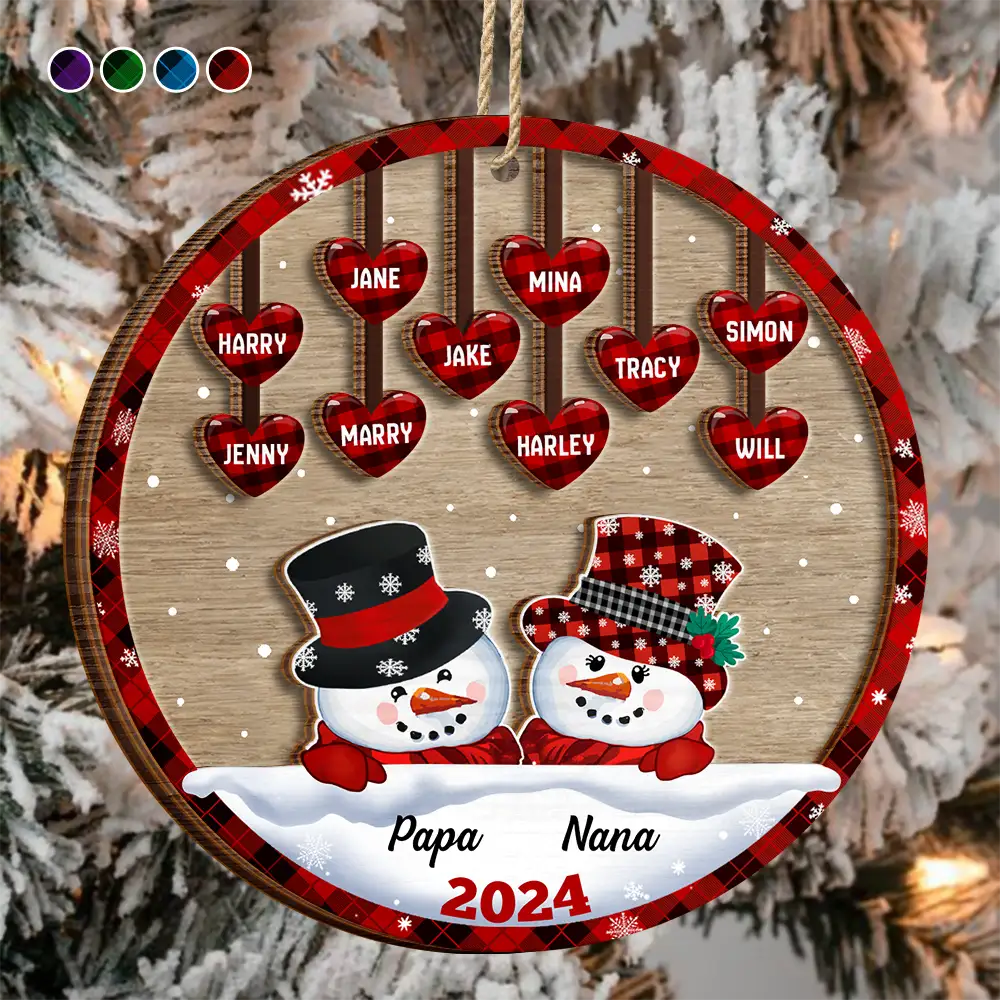 Papa Nana Snowman Christmas Grandparents - Personalized 2-Layered Wooden Ornament