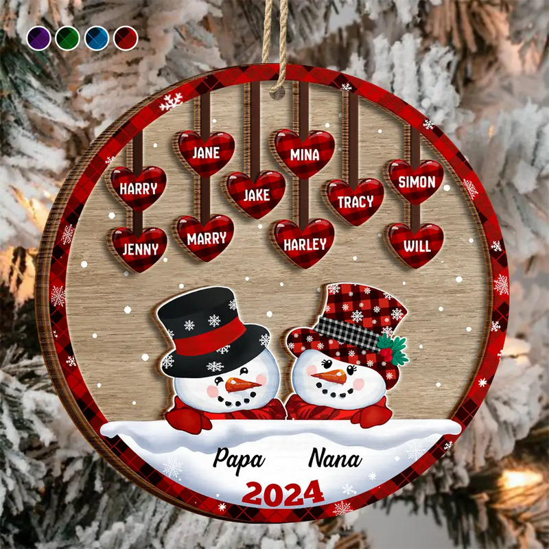 Family, Gift For Grandparents, Gift For Grandma, Gift For Grandpa - Papa Nana Snowman Christmas Grandparents - Personalized 2-Layered Wooden Ornament