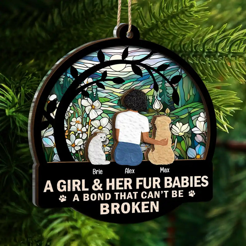 Dog Lovers,Cat Lovers,Pet Lovers,Dog Mom - Flower Field A Girl And Her Dog And Cat - Personalized 2-Layered Mix Ornament