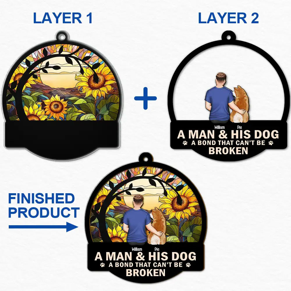 Dog Lovers,Cat Lovers,Pet Lovers,Dog Mom - Flower Field A Girl And Her Dog And Cat - Personalized 2-Layered Mix Ornament