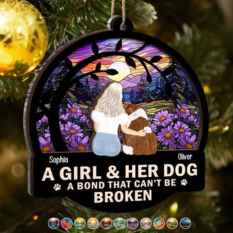 Dog Lovers,Cat Lovers,Pet Lovers,Dog Mom - Flower Field A Girl And Her Dog And Cat - Personalized 2-Layered Mix Ornament