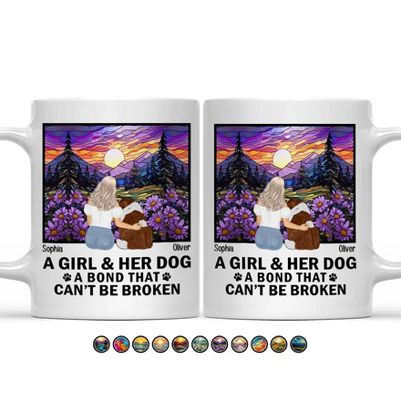 Champ de fleurs : une fille avec son chien et son chat – Tasse personnalisée 