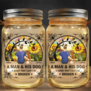 Dog Lovers, Cat Lovers, Pet Lovers, Dog Mom - Flower Field A Girl And Her Dog And Cat - Personalized Mason Jar Light