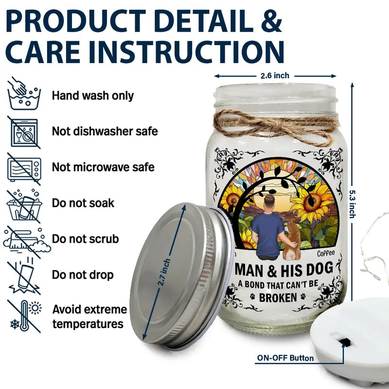 Dog Lovers, Cat Lovers, Pet Lovers, Dog Mom - Flower Field A Girl And Her Dog And Cat - Personalized Mason Jar Light