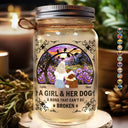 Dog Lovers, Cat Lovers, Pet Lovers, Dog Mom - Flower Field A Girl And Her Dog And Cat - Personalized Mason Jar Light
