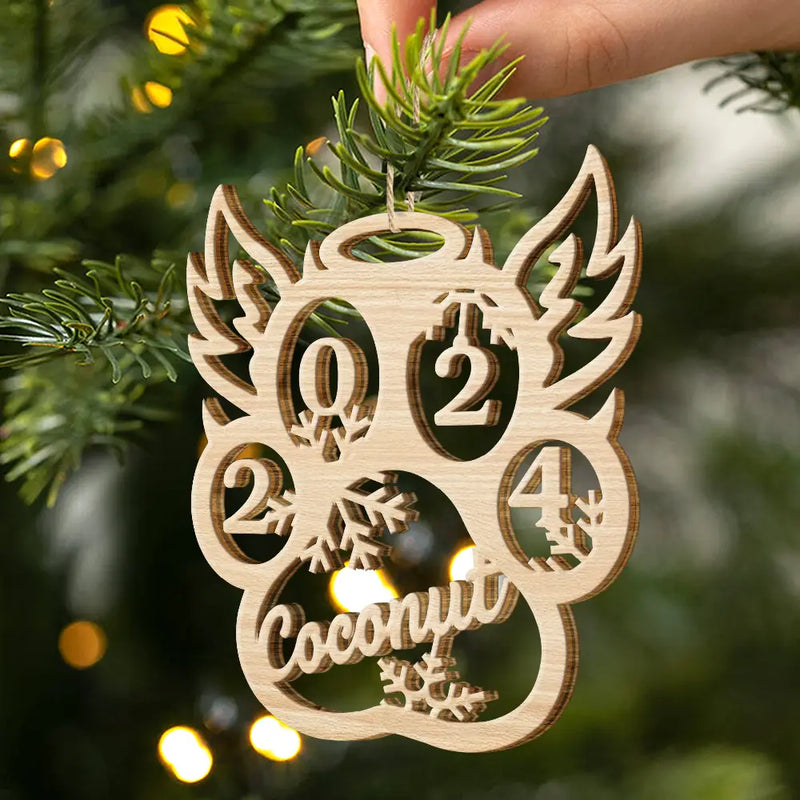 Pet Lovers - Dog Cat Paw With Custom Name For Pet Lover - Personalized Wooden Cutout Ornament