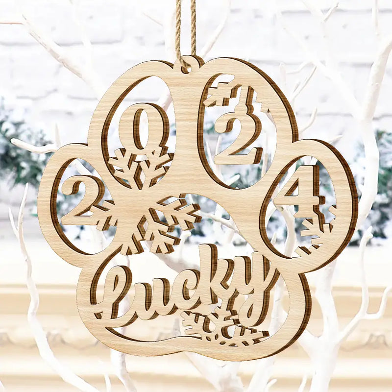 Pet Lovers - Dog Cat Paw With Custom Name For Pet Lover - Personalized Wooden Cutout Ornament