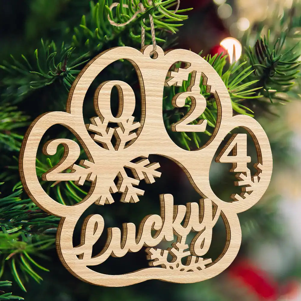 Pet Lovers - Dog Cat Paw With Custom Name For Pet Lover - Personalized Wooden Cutout Ornament