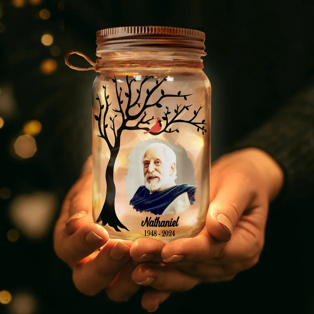Memorial - Custom Photo Memorial A Limb Has Fallen From The Family Tree - Personalized Mason Jar Light