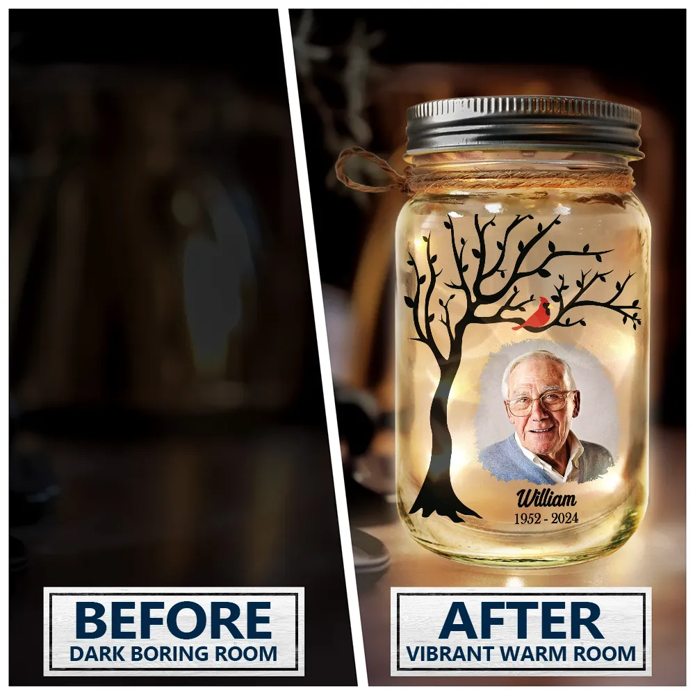 Memorial - Custom Photo Memorial A Limb Has Fallen From The Family Tree - Personalized Mason Jar Light