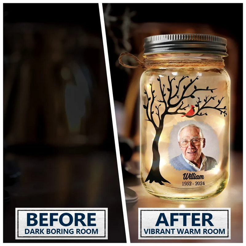 Memorial - Custom Photo Memorial A Limb Has Fallen From The Family Tree - Personalized Mason Jar Light