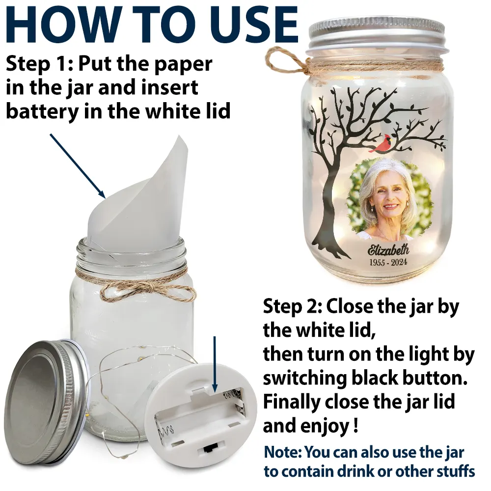 Memorial - Custom Photo Memorial A Limb Has Fallen From The Family Tree - Personalized Mason Jar Light