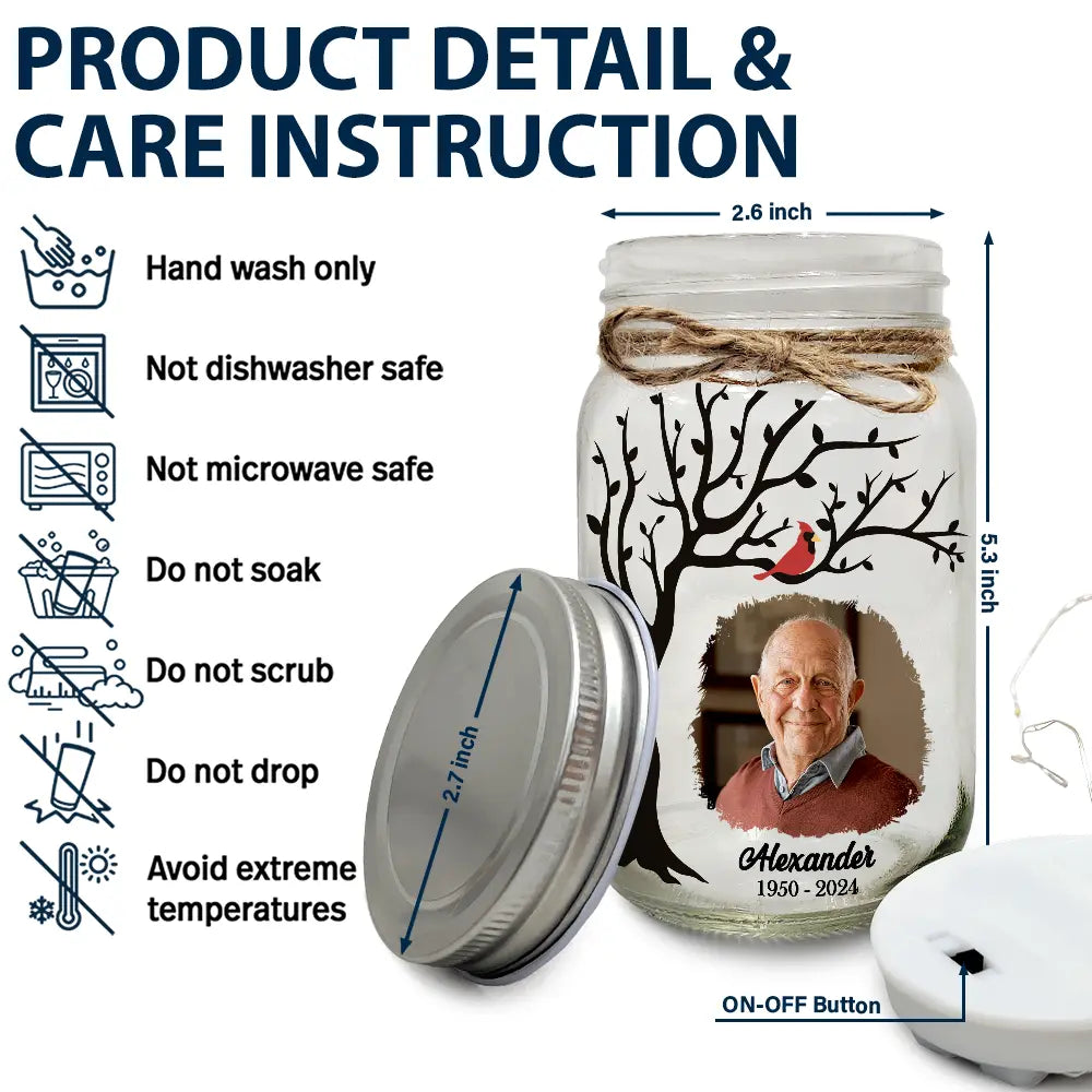 Memorial - Custom Photo Memorial A Limb Has Fallen From The Family Tree - Personalized Mason Jar Light