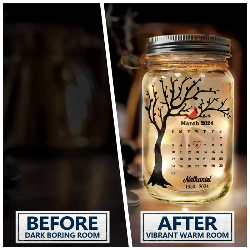 Memorial - Calendar Memorial A Limb Has Fallen From The Family Tree - Personalized Mason Jar Light