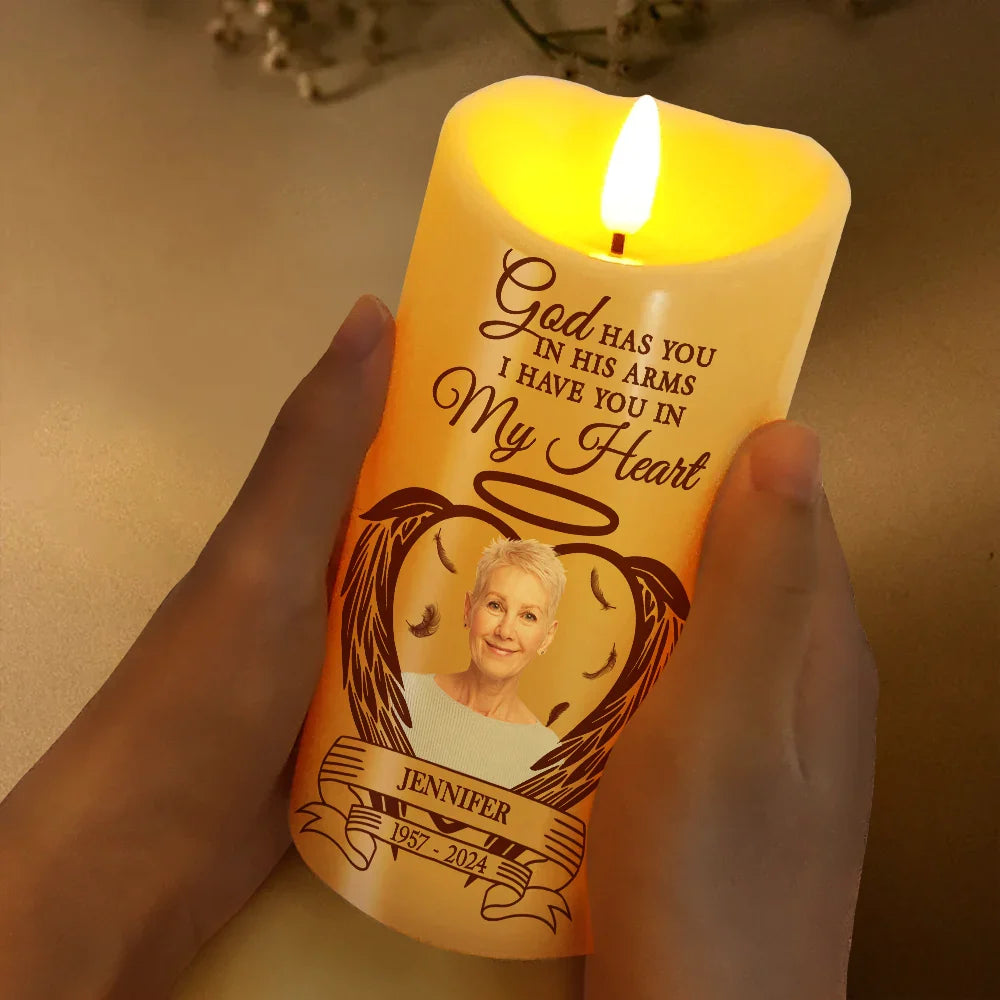 Family - Custom Photo Your Light Always Shine In My Heart - Personalized Flameless LED Candle