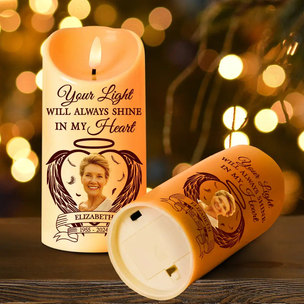 Family - Custom Photo Your Light Always Shine In My Heart - Personalized Flameless LED Candle