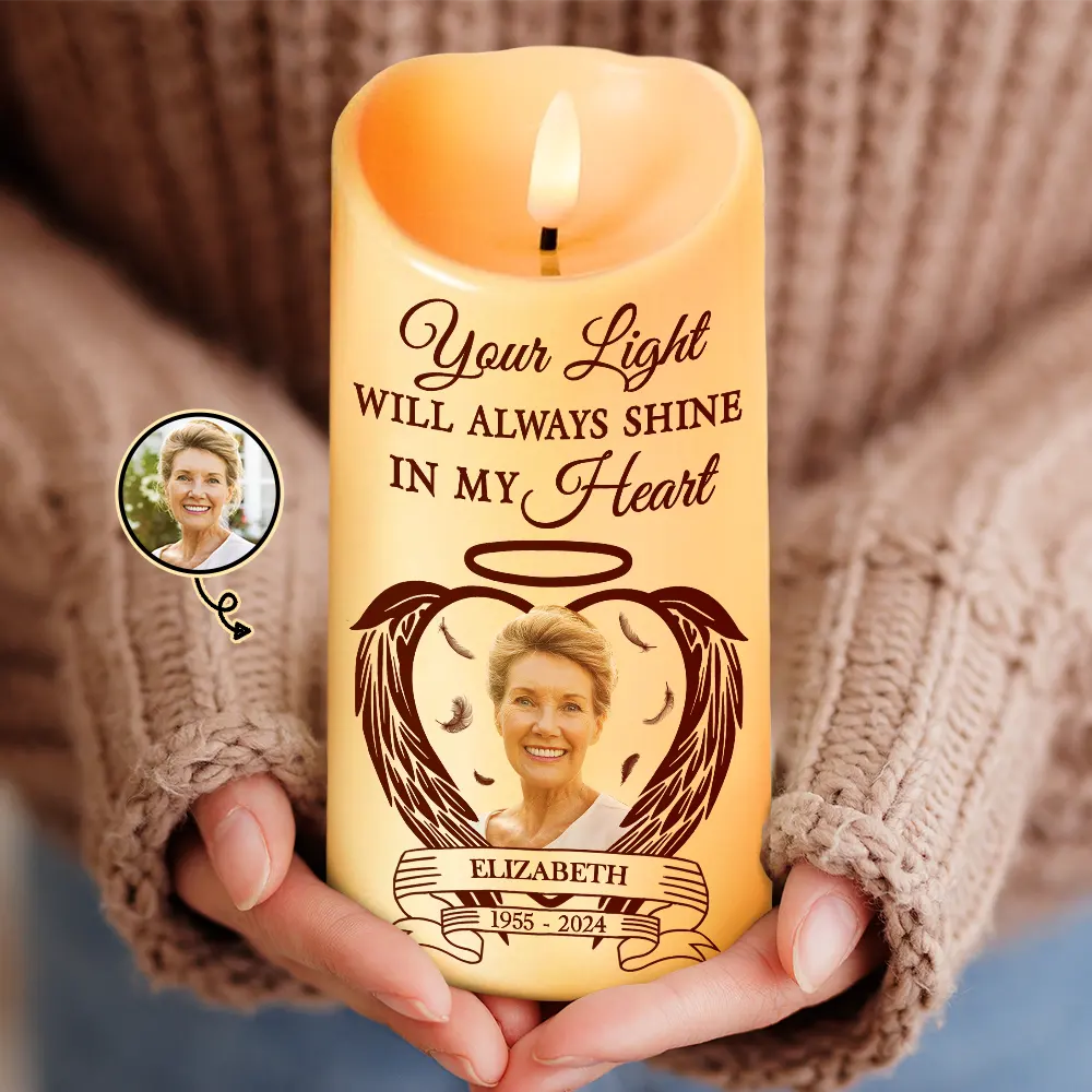 Family - Custom Photo Your Light Always Shine In My Heart - Personalized Flameless LED Candle