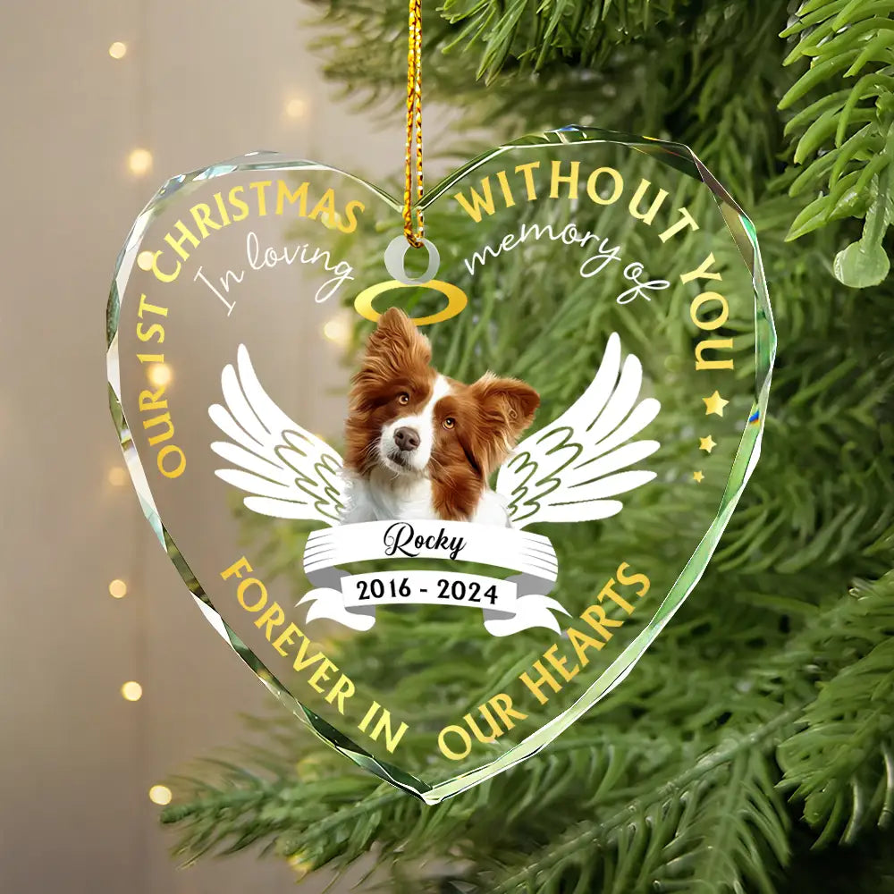 Memorial, Pet Lovers - Custom Photo Our First Christmas Without You Pet Memorial - Personalized Glass Ornament