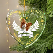 Memorial, Pet Lovers - Custom Photo Our First Christmas Without You Pet Memorial - Personalized Glass Ornament