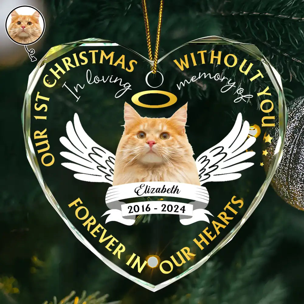 Memorial, Pet Lovers - Custom Photo Our First Christmas Without You Pet Memorial - Personalized Glass Ornament