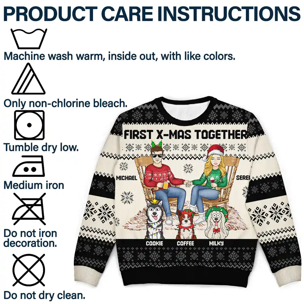 Cute Couple With Kids And Dogs 3D Effect - Personalized Unisex Ugly Sw