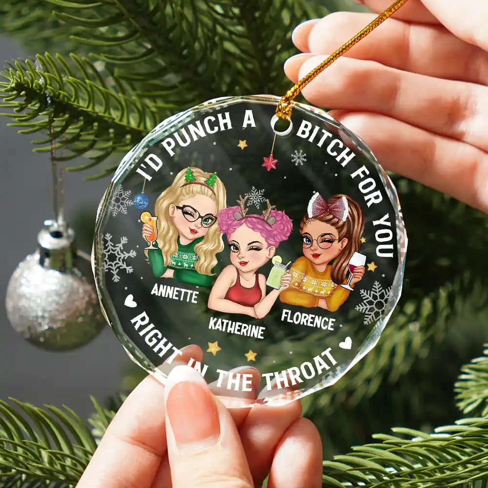 Gift For Bestie, Gifts For Colleagues, Gift For Sisters - Right In The Throat Besties - Personalized Circle Glass Ornament