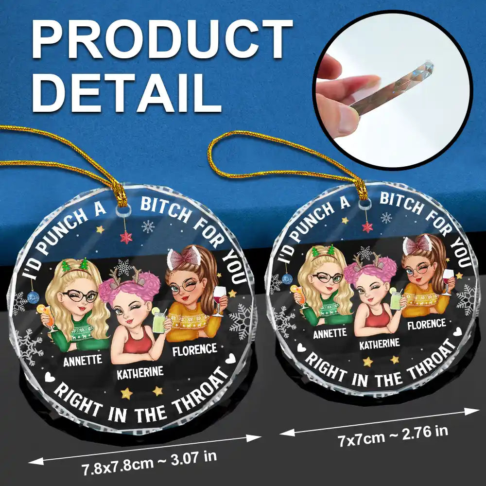 Gift For Bestie, Gifts For Colleagues, Gift For Sisters - Right In The Throat Besties - Personalized Circle Glass Ornament