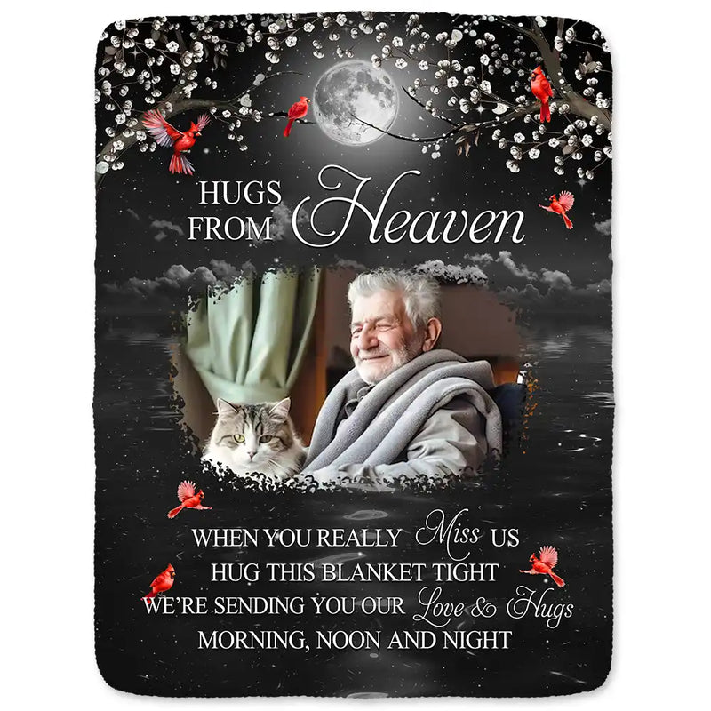 Memorial - Custom Photo A Hug From Heaven When You Really Miss Me Memorial - Personalized Fleece Blanket, Sherpa Blanket