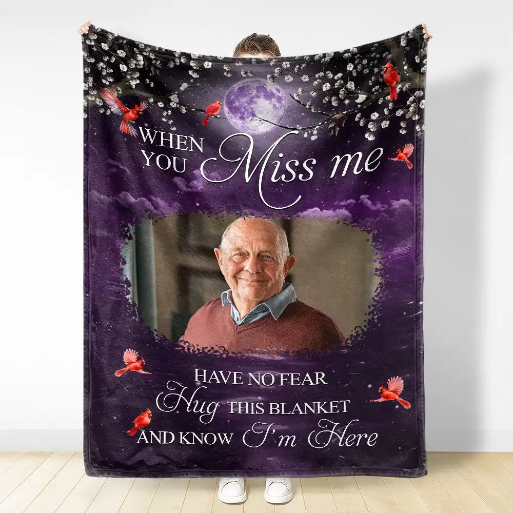 Memorial - Custom Photo A Hug From Heaven When You Really Miss Me Memorial - Personalized Fleece Blanket, Sherpa Blanket