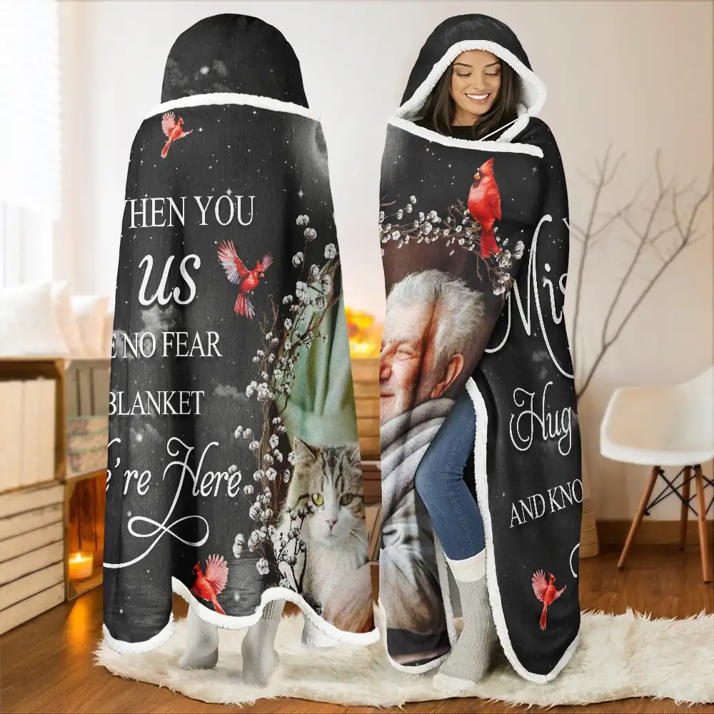 Memorial - Custom Photo A Hug From Heaven When You Really Miss Me Memorial - Personalized Wearable Hooded Blanket