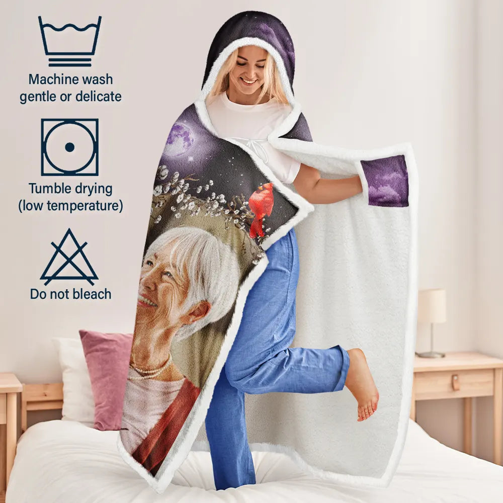 Memorial - Custom Photo A Hug From Heaven When You Really Miss Me Memorial - Personalized Wearable Hooded Blanket