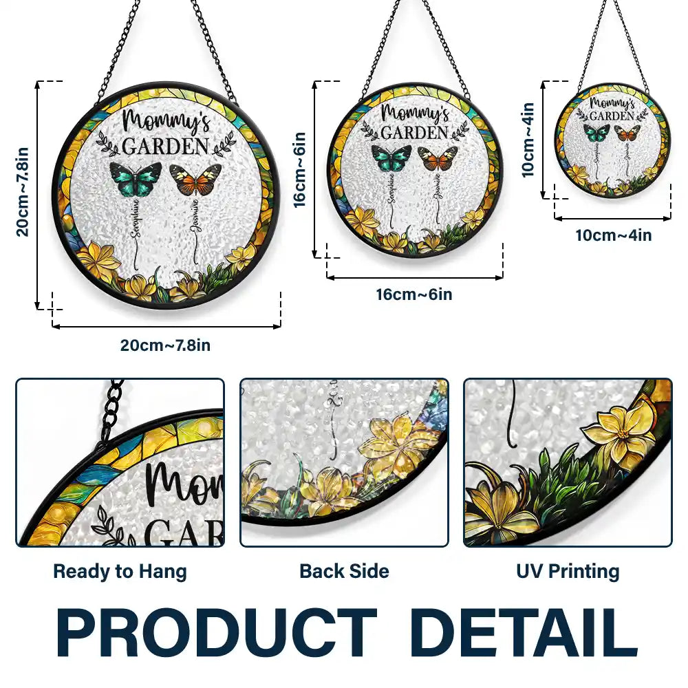 Gift For Grandma, Gift For Mother - Grandma's Garden Butterflies - Personalized Stained Glass Window Hanging Suncatcher