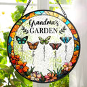 Gift For Grandma, Gift For Mother - Grandma's Garden Butterflies - Personalized Stained Glass Window Hanging Suncatcher