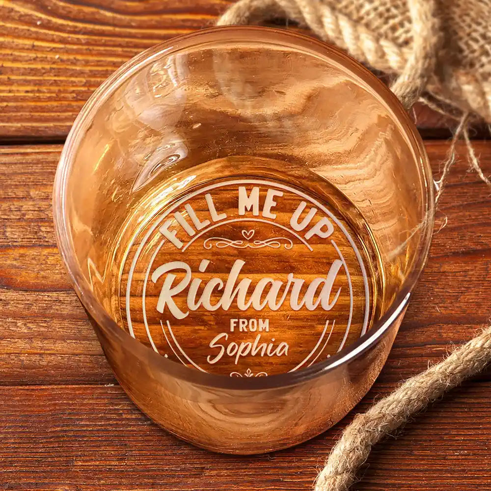Gift For Couples,Gift For Husband,Gift For Boyfriend,Funny - Couple Fill Me Up Daddy Husband Wife - Personalized Engraved Whiskey Glass