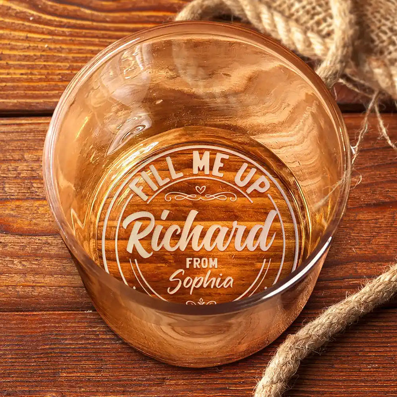 Gift For Couples,Gift For Husband,Gift For Boyfriend,Funny - Couple Fill Me Up Daddy Husband Wife - Personalized Engraved Whiskey Glass